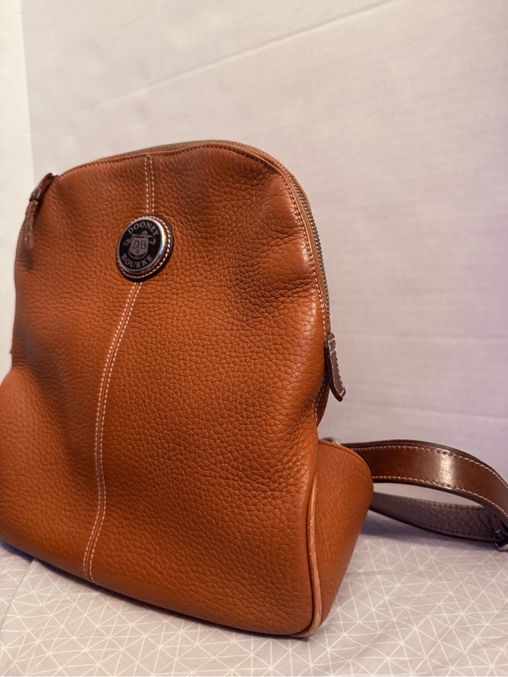 Dooney & Bourke Pebble Leather Cognac Brown Backpack - Picture 3 of 8